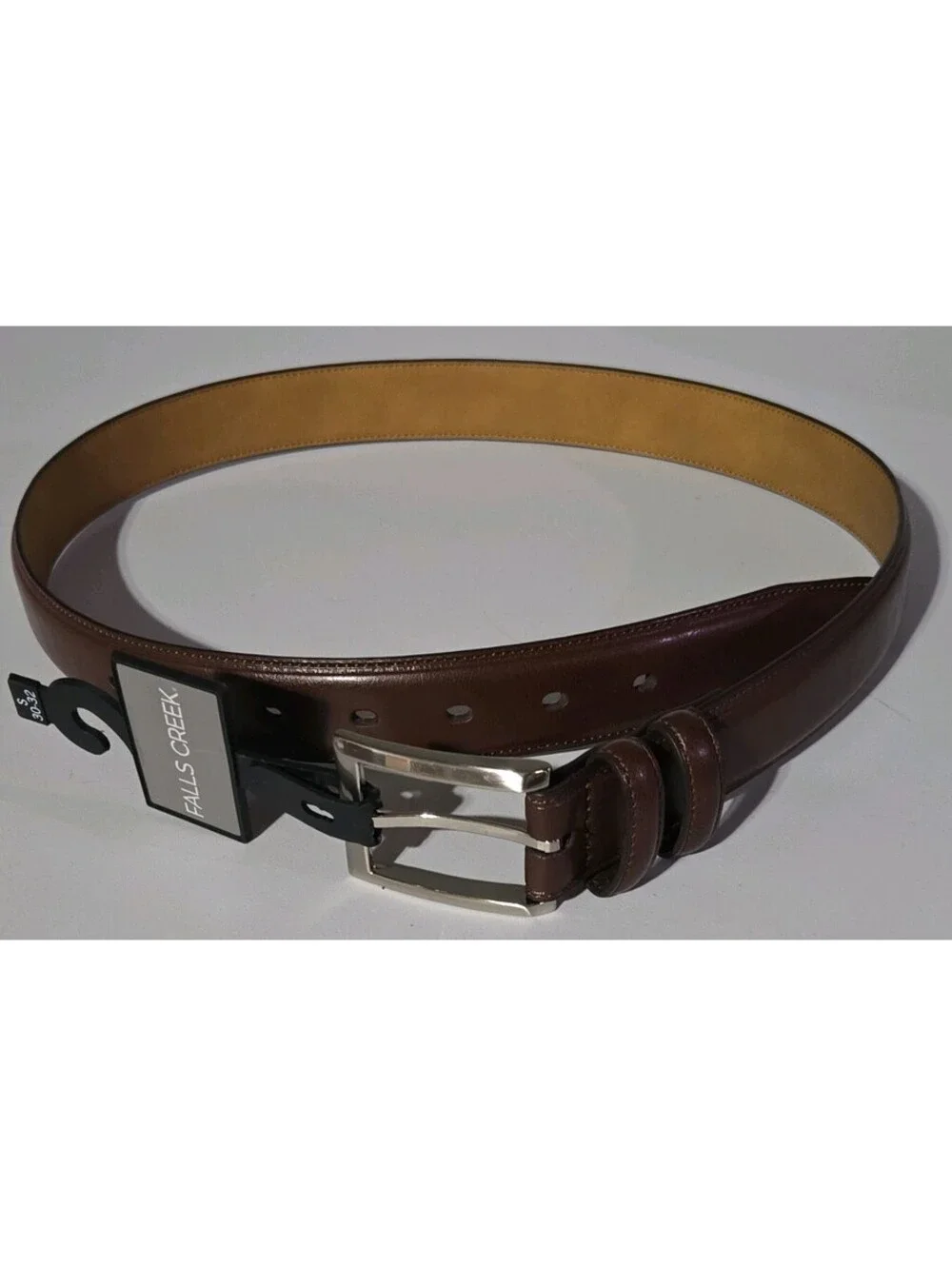 Falls Creek Men's Brown Belt Nickel Buckle Solid 1.5 in Regular Size 30-32